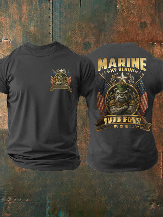 Men's Marine By Blood Warrior Of Christ By Spirit Printed Casual T-shirt