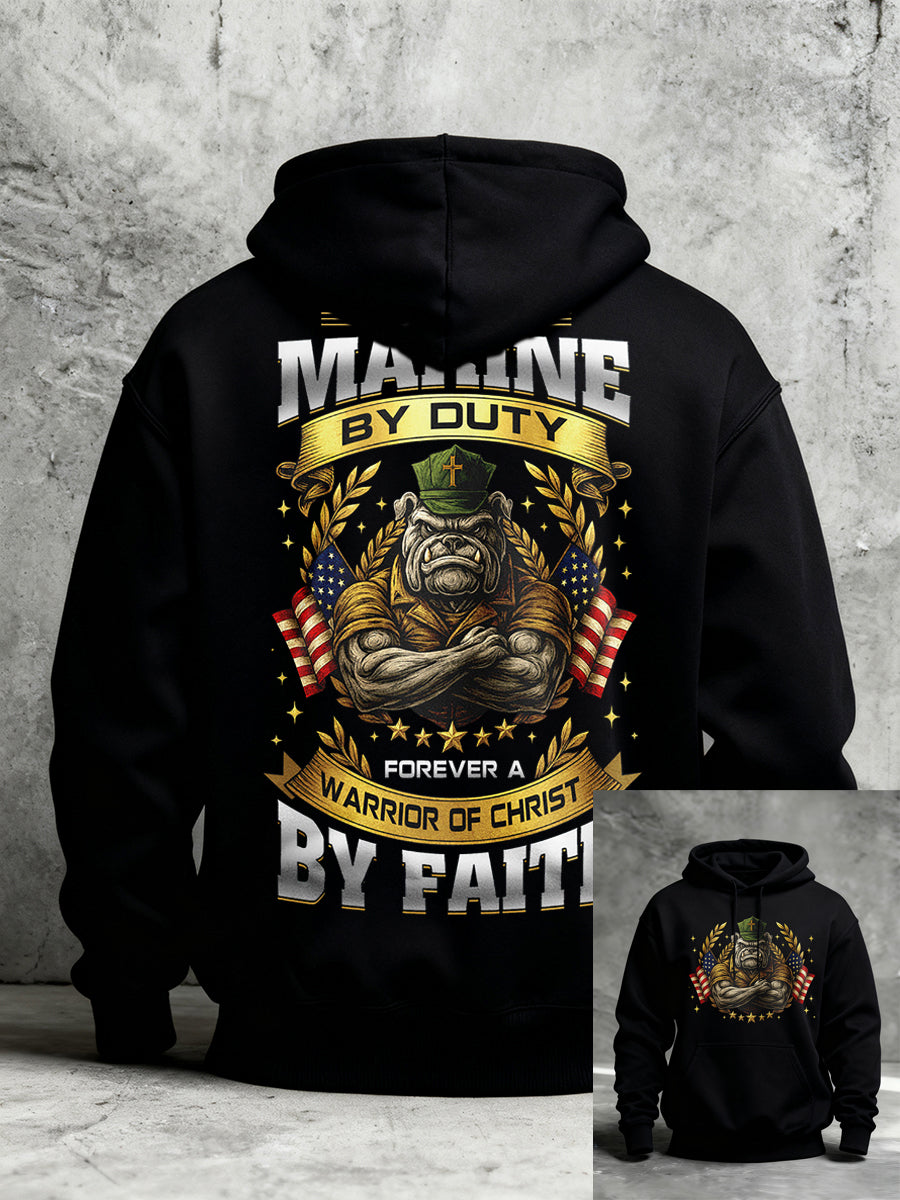 Men's Once A Marine By Duty Forever A Warrior Of Christ By Faith Printed Casual Hoodie