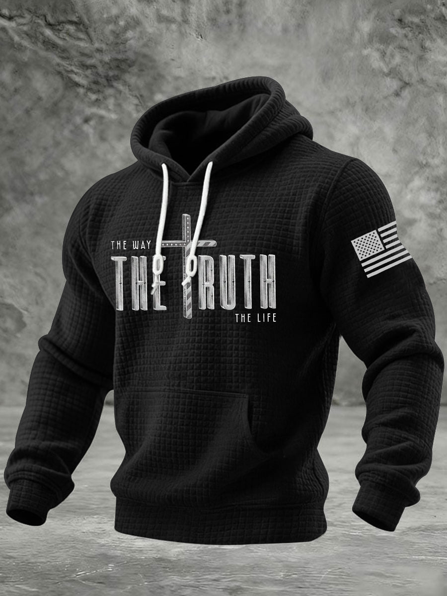 Men's The Way The Truth The Life Cross Checkered Cotton Hoodie