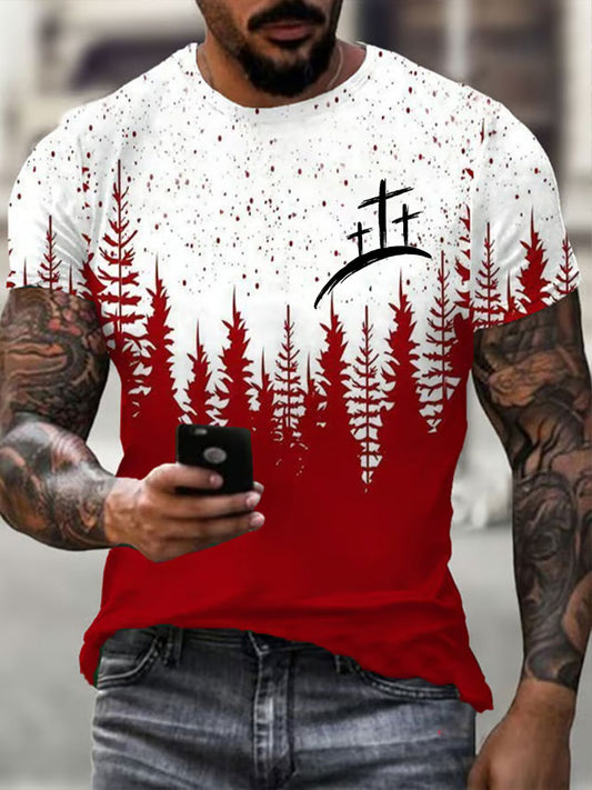 Men's Christmas Cross Print Casual T-shirt