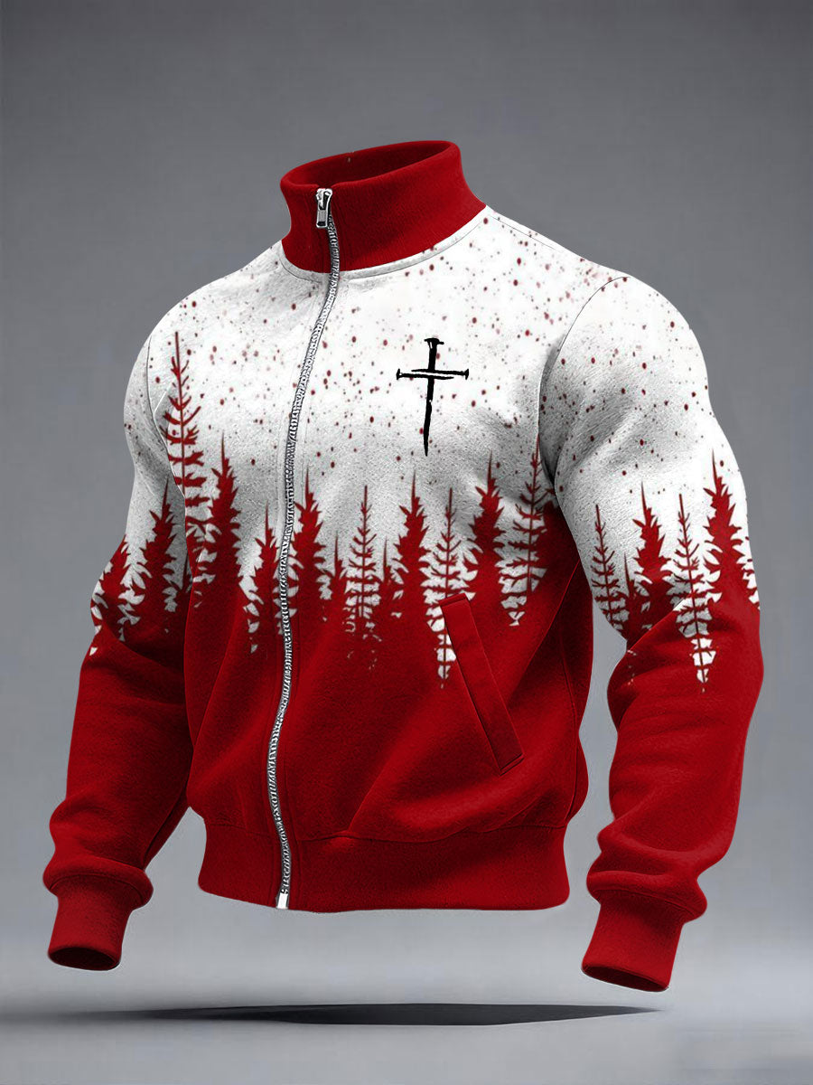 Men's Christmas Cross Print Casual Jacket