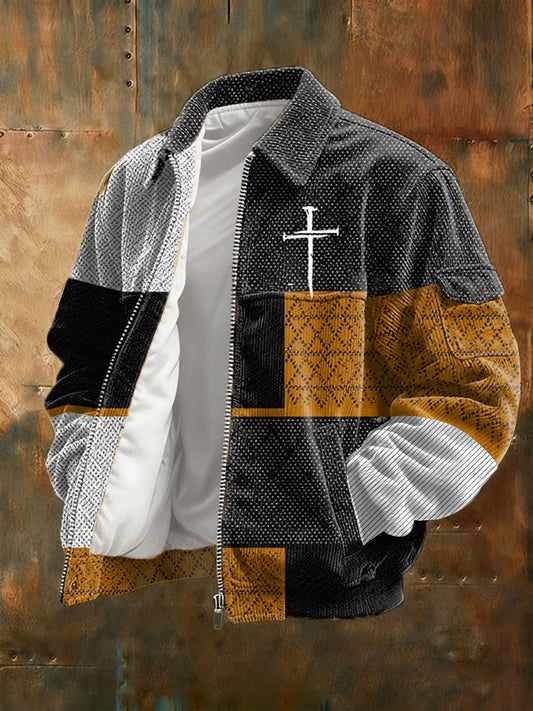 Men's Vintage Faith Cross Casual Corduroy Jacket