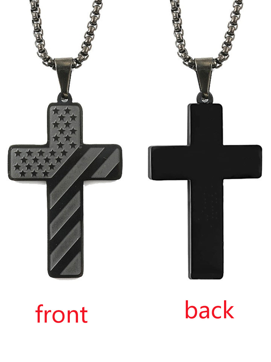 Unisex American Flag Cross Stainless Steel Necklace