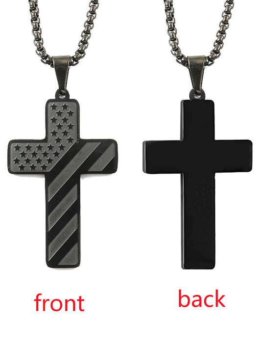 Unisex American Flag Cross Stainless Steel Necklace