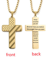 Unisex American Flag Cross Braver Stronger Stainless Steel Necklace