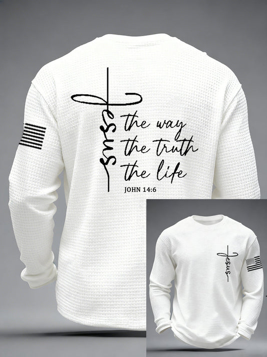 Men's Jesus The Way The Truth The Life Print Casual Long Sleeve T-Shirt