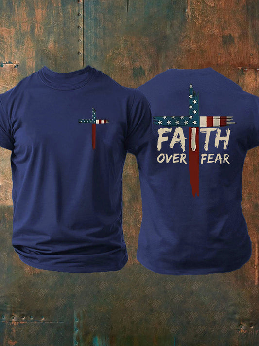 Men's Faith Over Fear Print Casual Short Sleeve T-Shirt