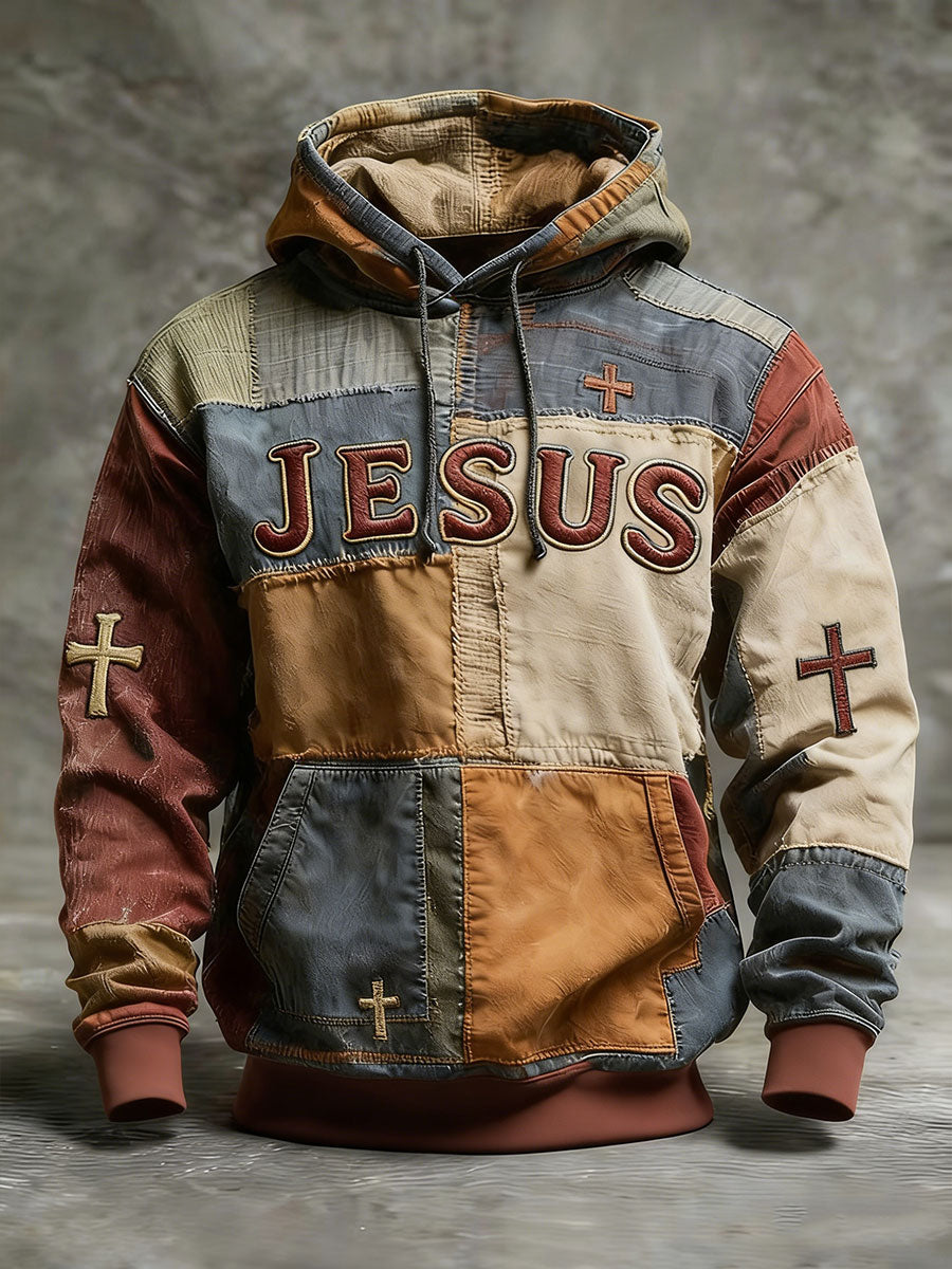 Men's Jesus Cross Oversized Drop-Shoulder Hoodie With Pockets