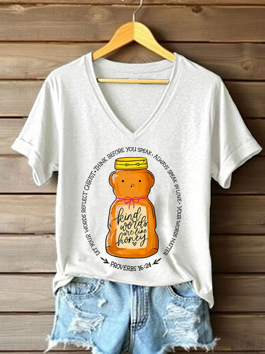 Women's 'Kind Words Are Like Honey' Printed Casual T-Shirt
