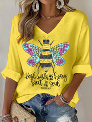 Women's Kind Words Are Like Honey Waffle Print Casual T-Shirt
