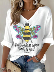 Women's Kind Words Are Like Honey Waffle Print Casual T-Shirt