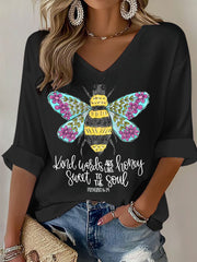 Women's Kind Words Are Like Honey Waffle Print Casual T-Shirt