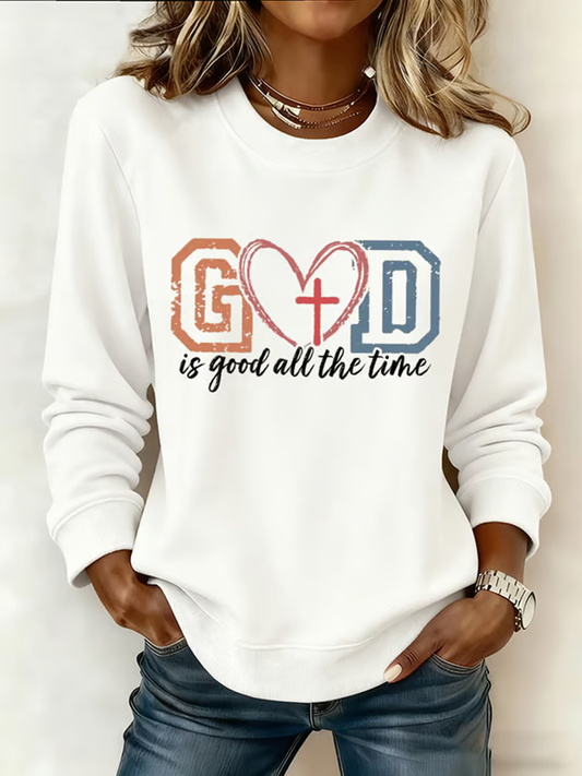 Women's God Is Good All The Time Print off-shoulder sweatshirt