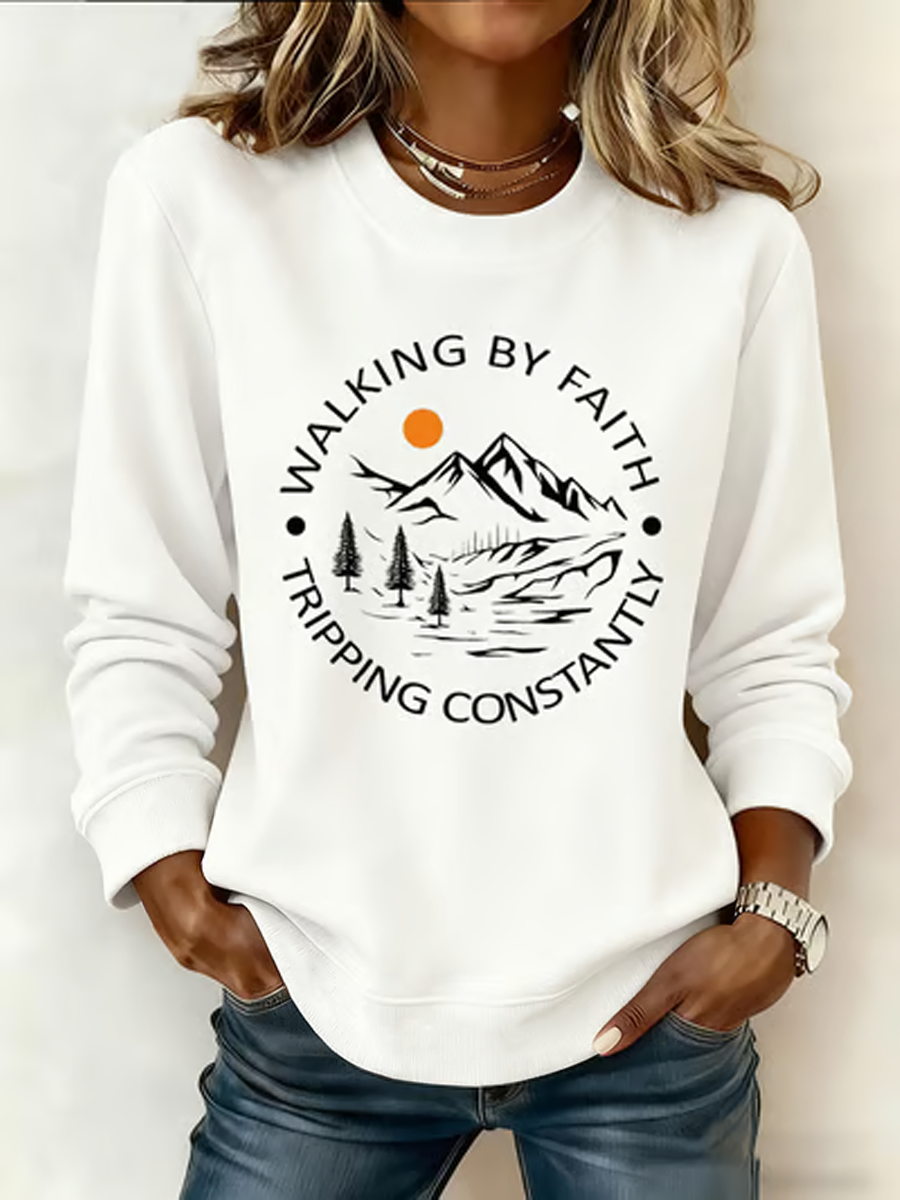 Women's Walking by Faith Tripping Constantly Print off-shoulder sweatshirt