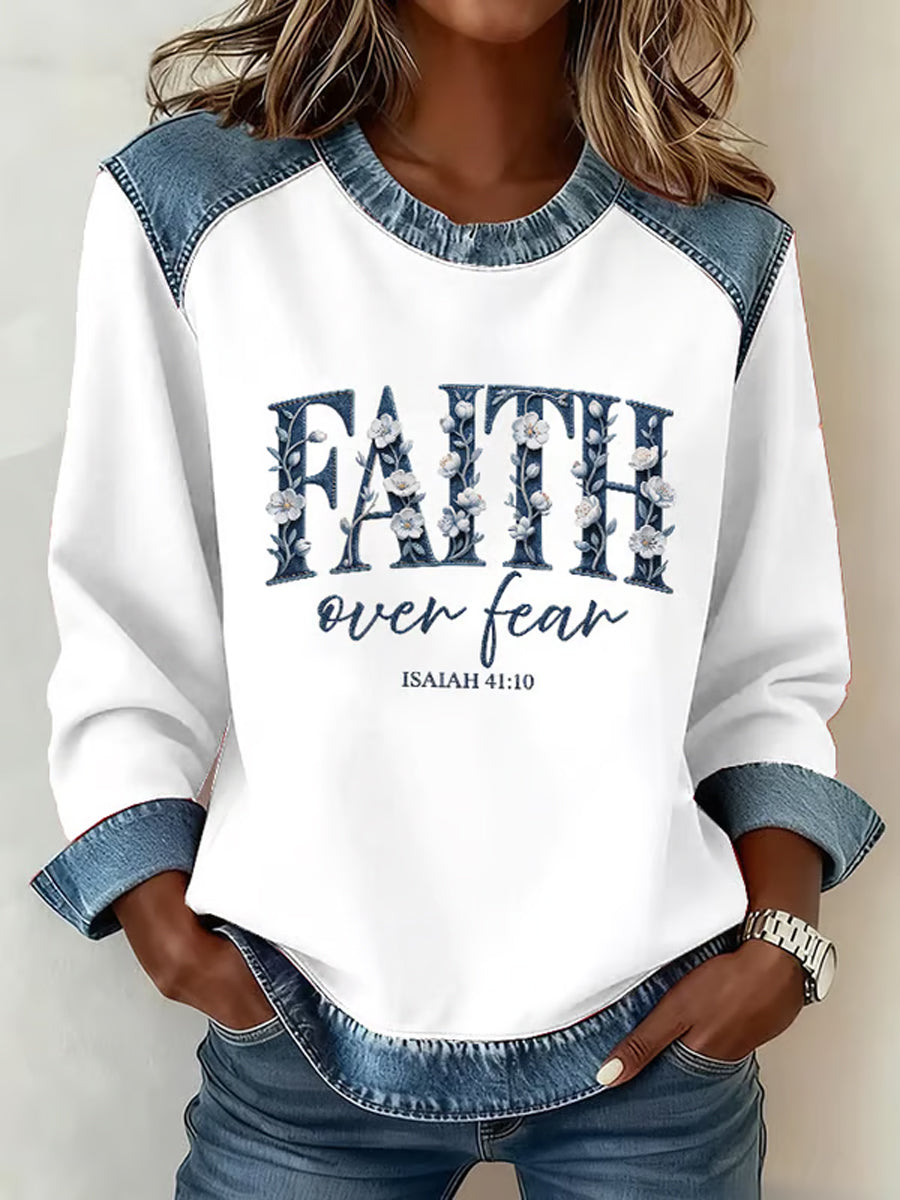 Women's Faith Pattern Patchwork Art Sweatshirt