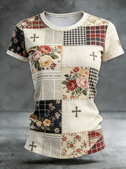 Women's Cross Floral Print Casual T-shirt