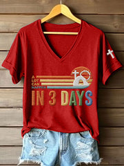 Women's A Lot Can Happen In 3 Days Embroidery Pattern V-Neck T-Shirt