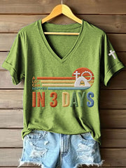 Women's A Lot Can Happen In 3 Days Embroidery Pattern V-Neck T-Shirt