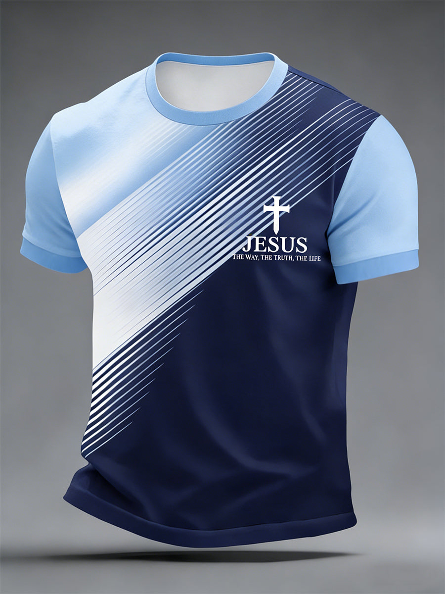 Men's Jesus The Way The Truth The Life Geometric Print Casual Tee