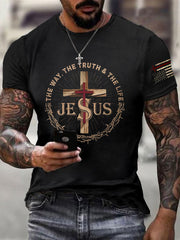 Men's Christian Jesus John 14:6 The Way The Truth The Life Cross Short Sleeve T-shirt