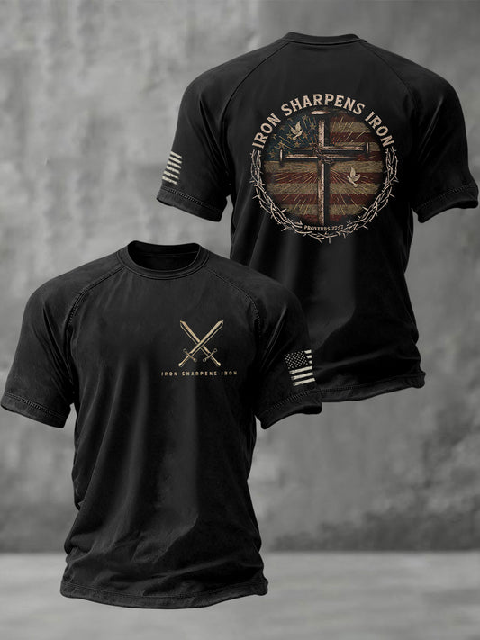 Men's Christian IRON SHARPENS IRON Cross Short Sleeve T-shirt