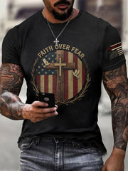 Men's Christian Faith Over Fear Psalm 118:6 Cross Short Sleeve T-shirt