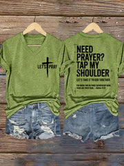 Women's Need Prayer?Tap My Shoulder Print V-Neck Tee