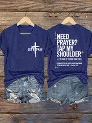 Women's Need Prayer?Tap My Shoulder Print V-Neck Tee