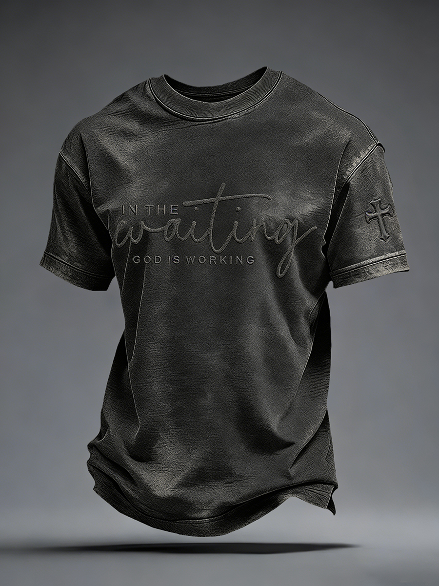 Men's 'In The Waiting God Is Working' Printed Casual T-Shirt