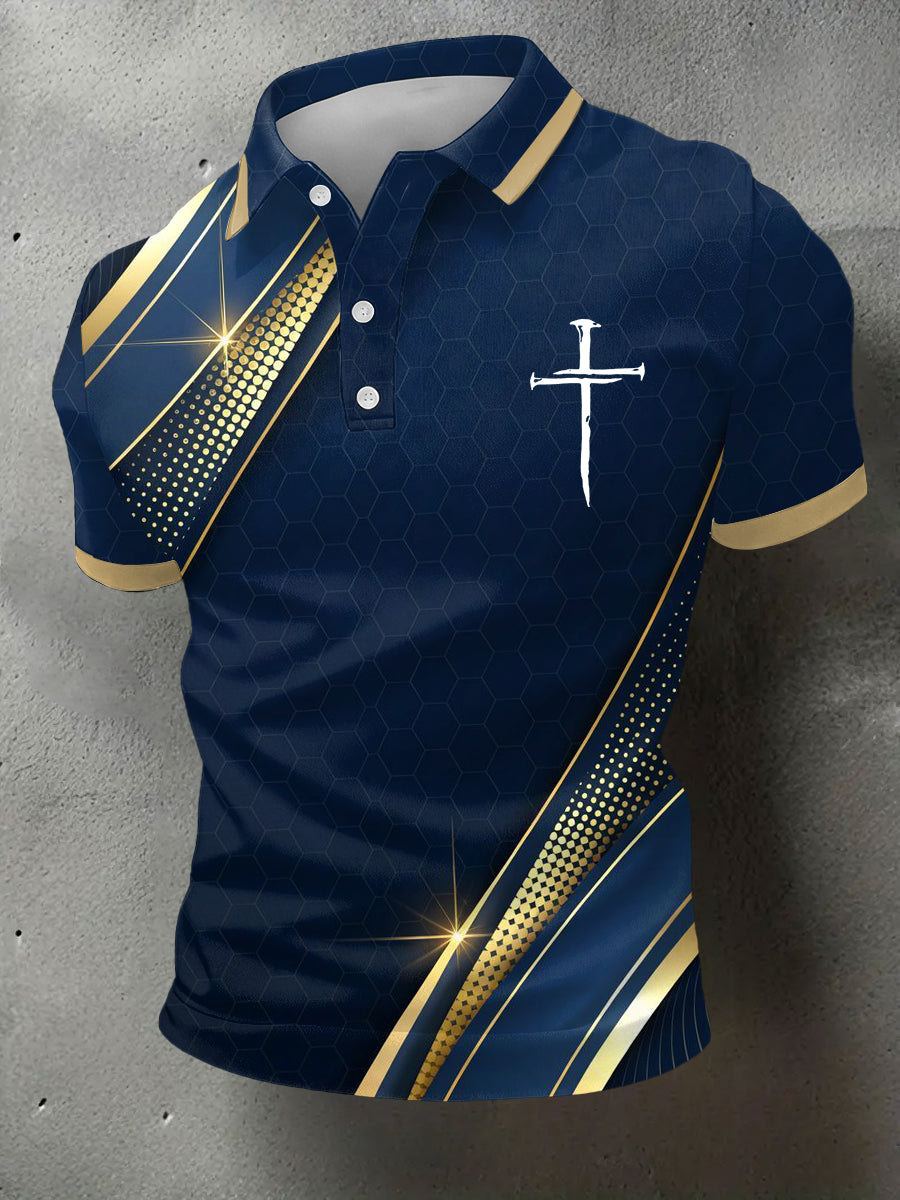 Men's Christian Cross Geometric Print Casual Polo