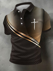 Men's Christian Cross Art Waves Print Casual Polo