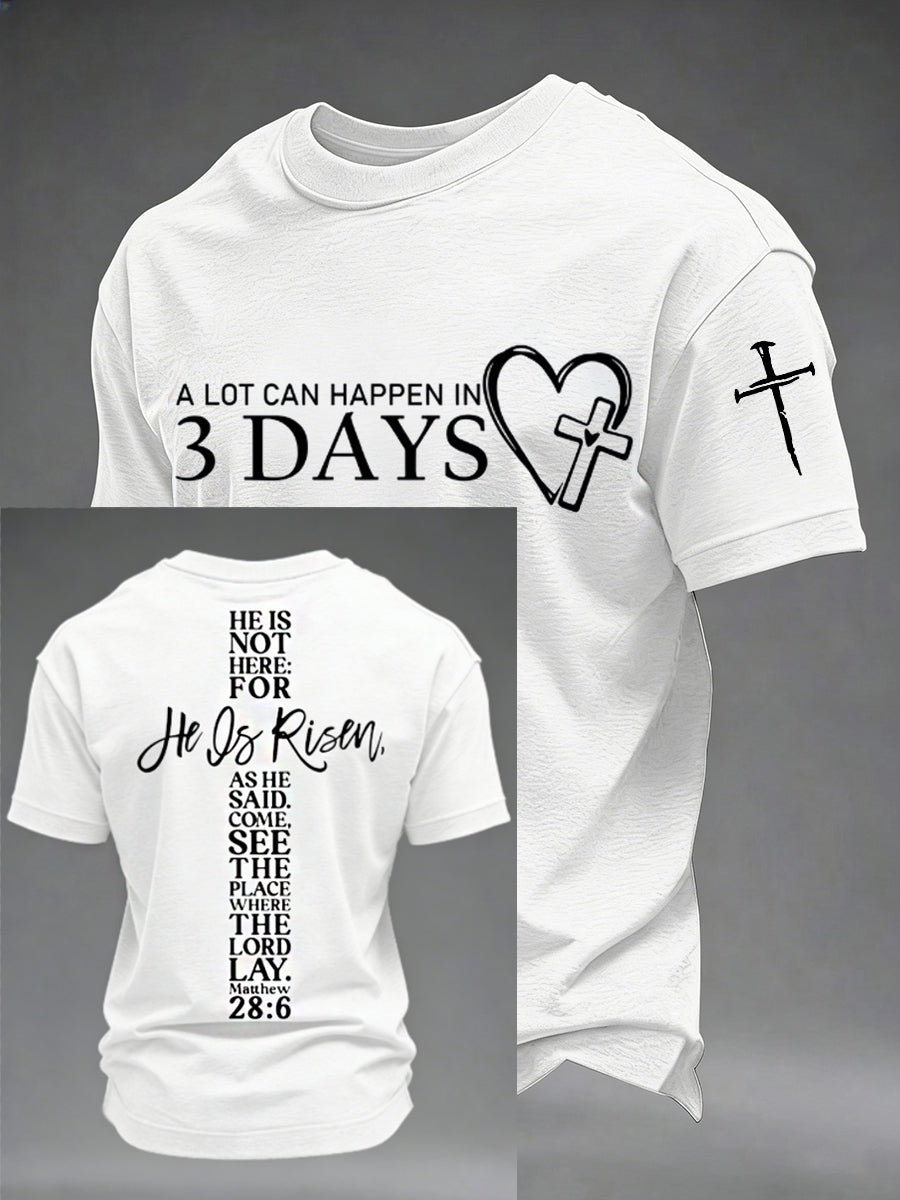 Men's A Lot Can Happen in 3 Days Embroidery Pattern Tee