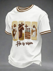 Men's He Is Risen Easter Jesus Christian Cross Print Casual Tee