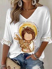 Women's interesting Jesus and rabbit V-neck tops