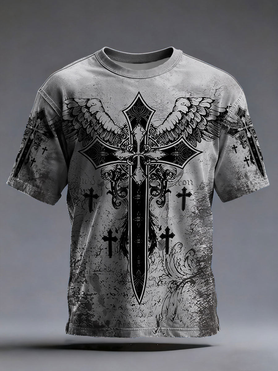 Men's Cross Print Casual T-Shirt