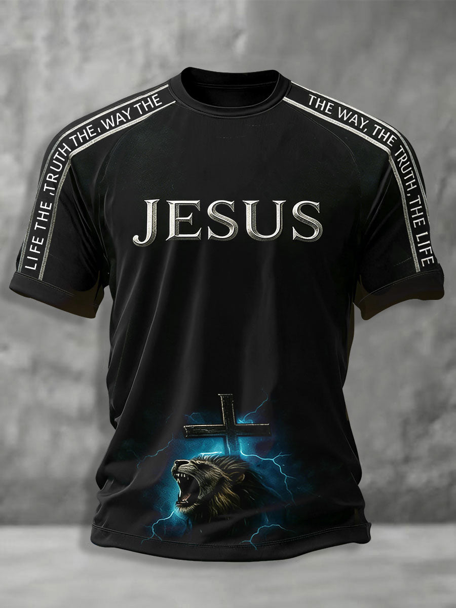 Men's Christian Jesus The Way The Truth The Life Cross Print Casual Short Sleeve T-shirt