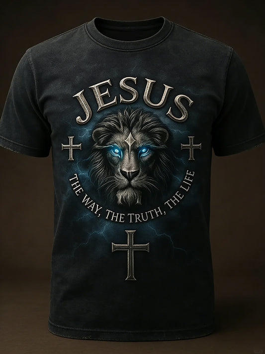 Men's Christian Jesus The Way The Truth The Life Cross Print Casual Short Sleeve  T-shirt