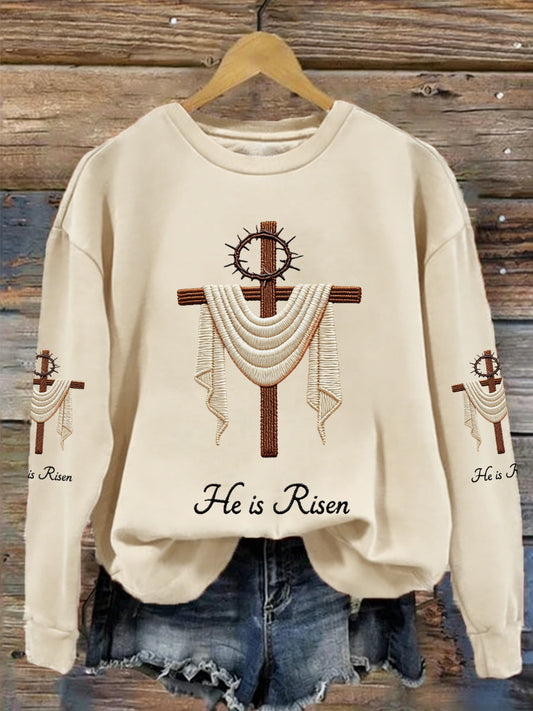 Women's He Is Risen Jesus Christian Cross Print Casual Sweatshirt