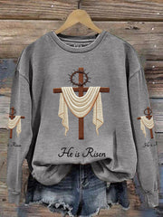 Women's He Is Risen Jesus Christian Cross Print Casual Sweatshirt