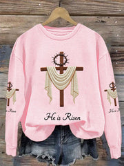 Women's He Is Risen Jesus Christian Cross Print Casual Sweatshirt