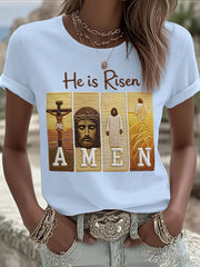 Women's He Is Risen Jesus Christian Cross Print Tee