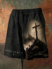 Men's Faith Cross Jesus Is King Printed Shorts
