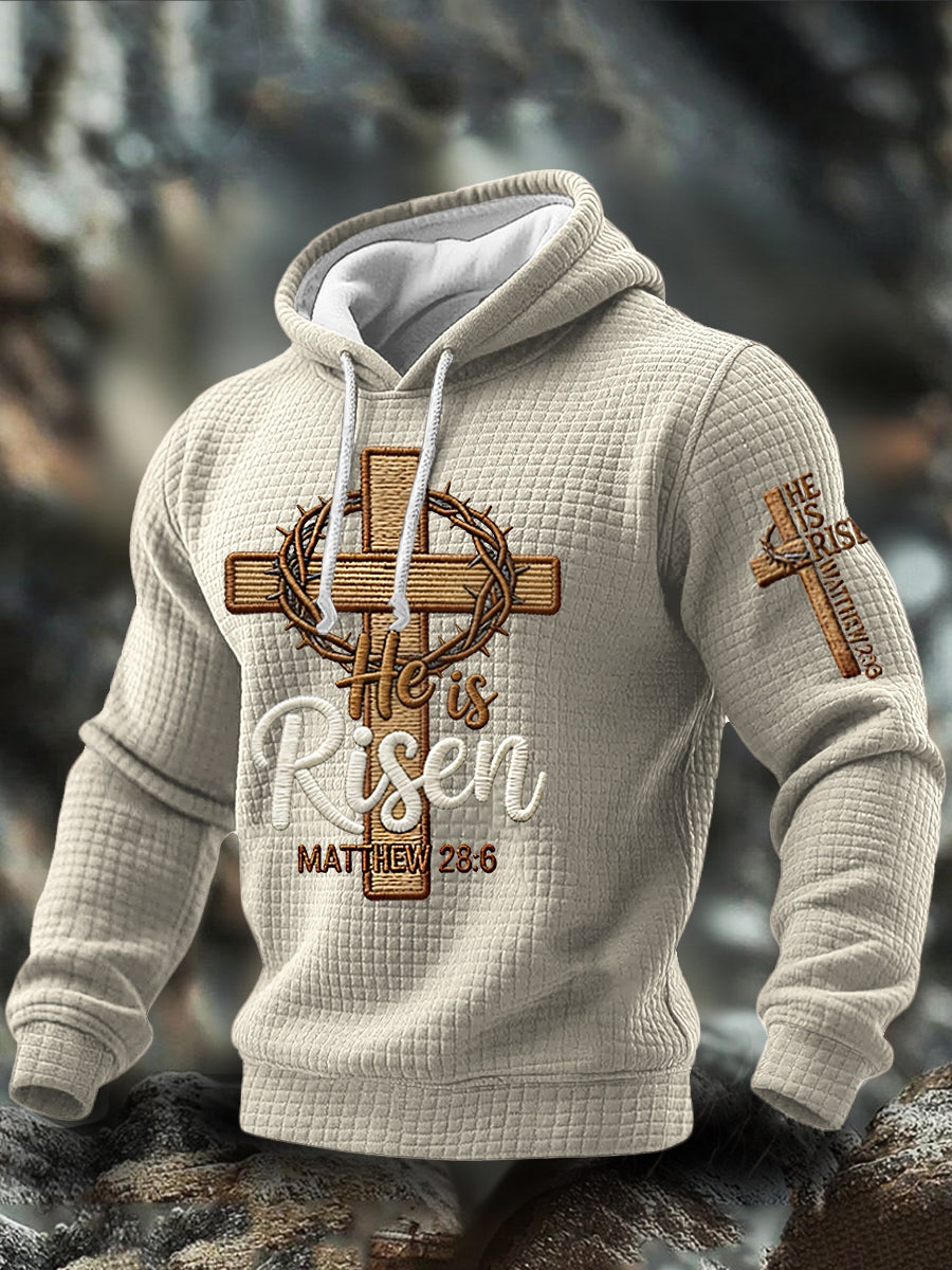 Men's He is Risen MATTHEW 28:6 Checkered Cotton Hoodie