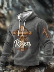 Men's He is Risen MATTHEW 28:6 Checkered Cotton Hoodie