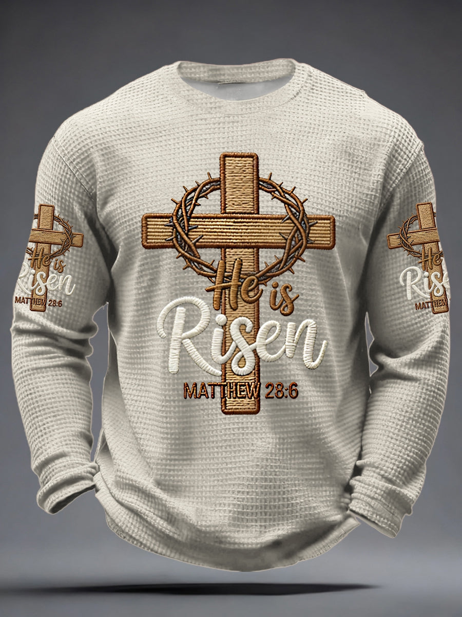 Men's He is Risen MATTHEW 28:6 Waffle Long Sleeve T-Shirt