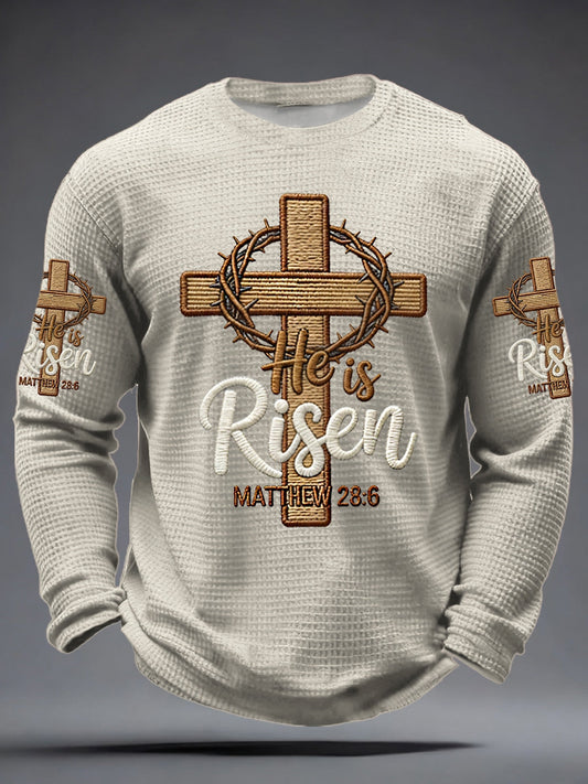 Men's He is Risen MATTHEW 28:6 Waffle Long Sleeve T-Shirt