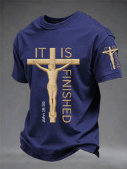 Men's It Is Finished Jesus Christian Cross Print Tee