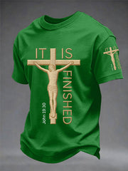 Men's It Is Finished Jesus Christian Cross Print Tee
