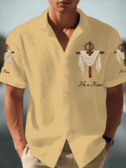 Men's He Is Risen Jesus Christian Cross Print Short-Sleeve Waffle Shirt