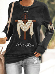Women's He Is Risen Jesus Christian Cross Print Sweatshirt